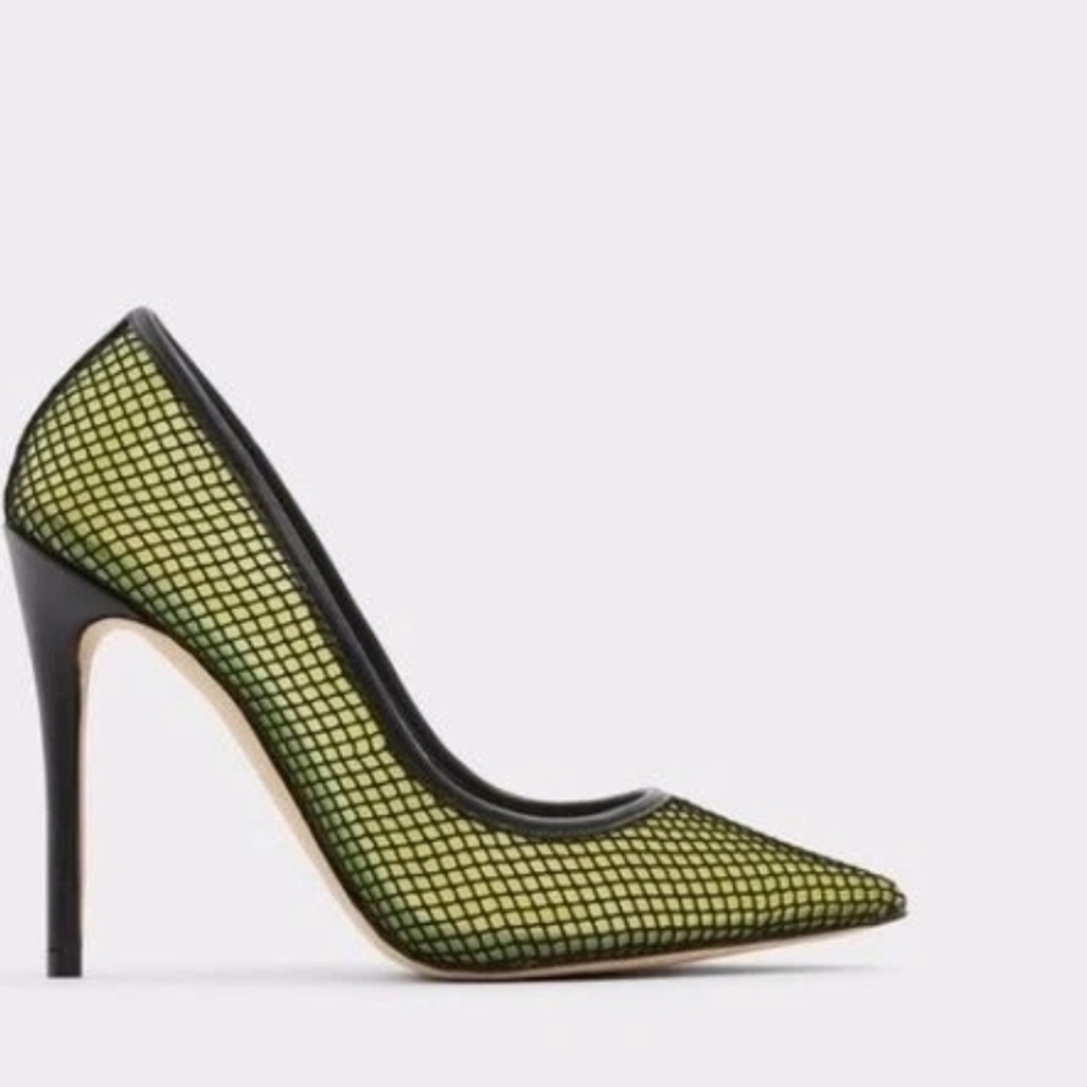 Aldo Black and Neon Green Mesh Heels